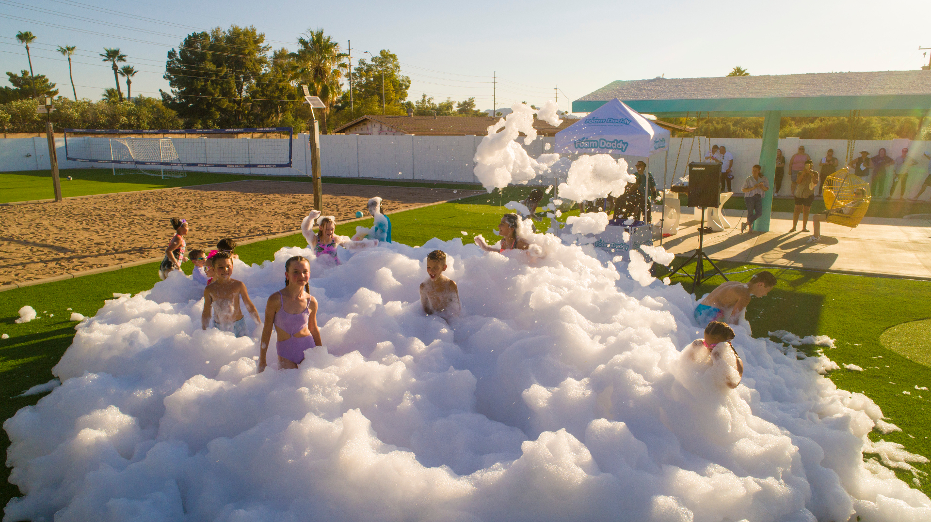 Aerial view of a foam party - Foam Zone Texas foam party rentals Santa Fe, TX
