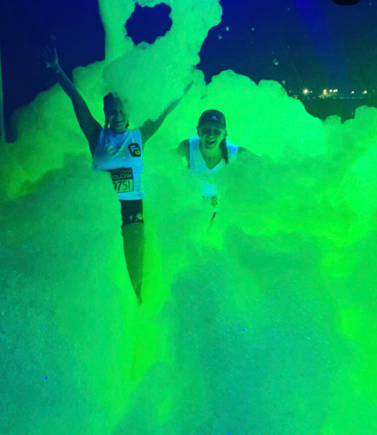 UV glow foam party green lights